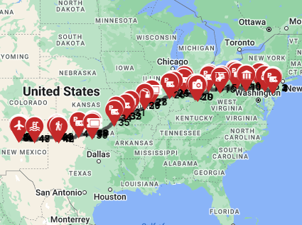 Map for Philadelphia to Albuquerque